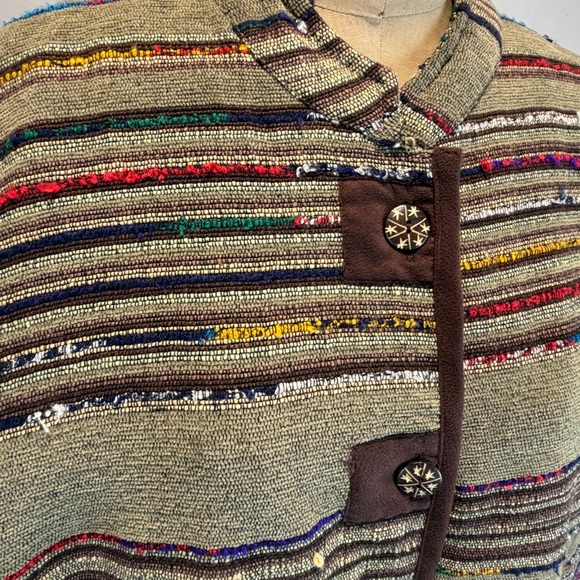 VINTAGE multicolor tapestry jacket blazer long sleeve button front earthy hippie - Picture 4 of 12
